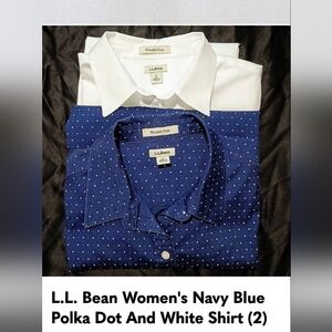 L.L. Bean Women's Navy Blue Polka Dot And White Shirt (2)